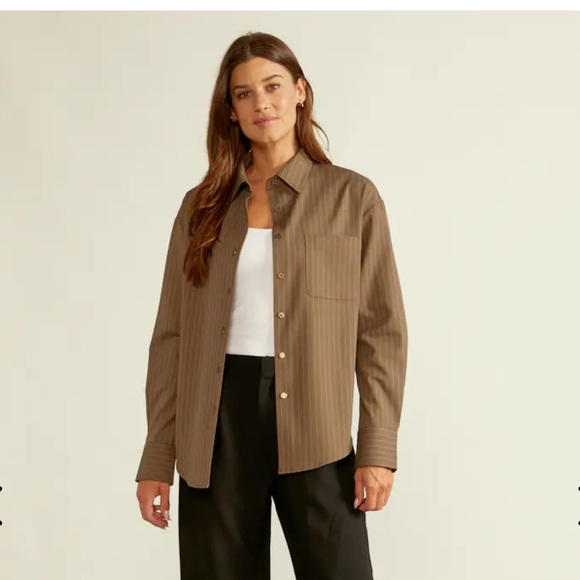 NEW IN BAG BYLT MILLIE RELAXED BUTTON DOWN SHIRT- Striped- Coffee- size S - Picture 2 of 6